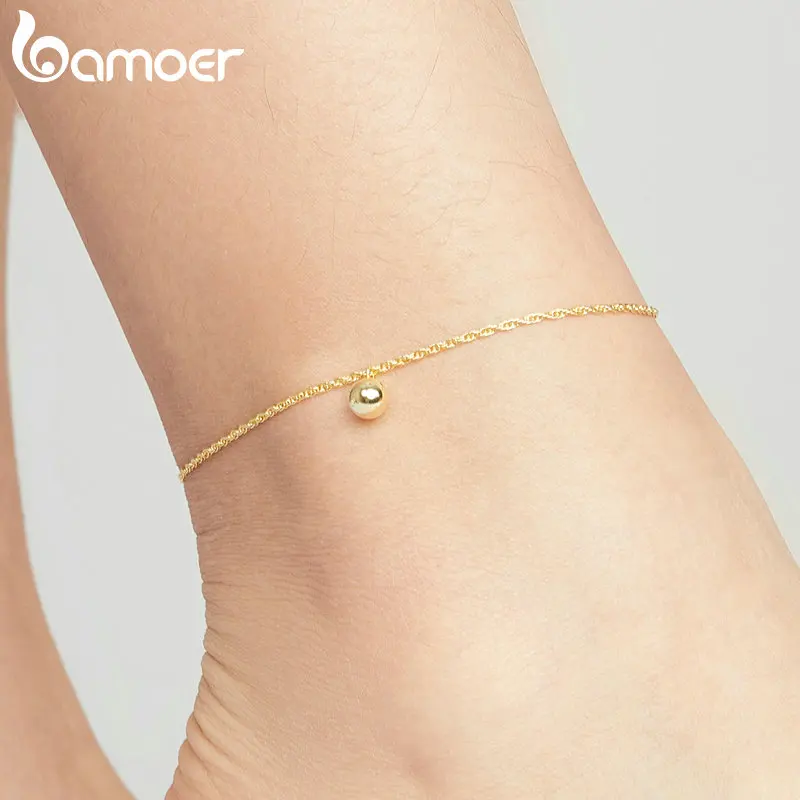 

Bamoer New 925 Sterling Silver Minimalism Gold Bell Bracelet for Ankle Women Fine Jewelry Foot Anklets Bracelets Jewery