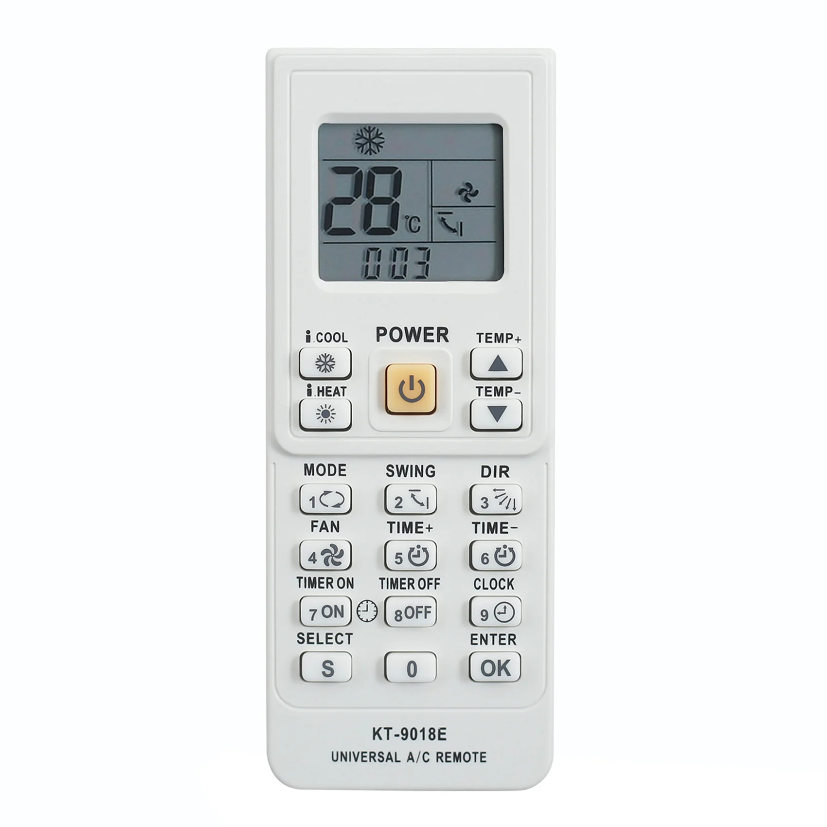 Air Conditioner Universal Remote Control for Toshiba Panasonic Sanyo Nec Fujitsu LG Aux KT-9018E
Air Conditioner Universal Remote Control for Toshiba Panasonic Sanyo Nec Fujitsu LG Aux KT-9018E