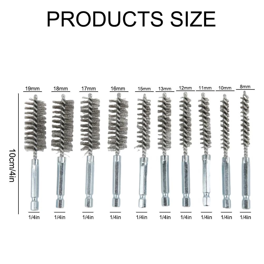 10pcs Stainless Steel Drilling Brush 8-19mm Wire Tube Machinery Cleaning Brush Rust Cleaner Washing Polishing Accessories
10pcs Stainless Steel Drilling Brush 8-19mm Wire Tube Machinery Cleaning Brush Rust Cleaner Washing Polishing Accessories
