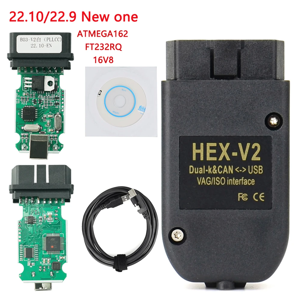 Newest VAG COM 22.9 22.10 OBD2 Scanner HEX V2 USB Interface FOR VW AUDI Skoda Seat Unlimited VINs Polish/English Atmega162 OBD
Newest VAG COM 22.9 22.10 OBD2 Scanner HEX V2 USB Interface FOR VW AUDI Skoda Seat Unlimited VINs Polish/English Atmega162 OBD
