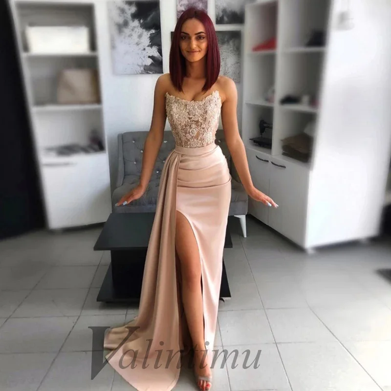 Champagne Mermaid Evening Dress Wedding Party Satin Sexy Arabic Dubai Prom Gown Celebrity Custom Made High Side Slit Abendkleide
Champagne Mermaid Evening Dress Wedding Party Satin Sexy Arabic Dubai Prom Gown Celebrity Custom Made High Side Slit Abendkleide