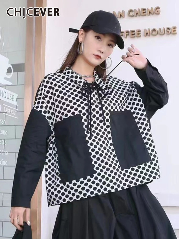 CHICEVER Hit Color Polka Dot Shirt For Women Round Neck Long Sleeve Patchwork Lace Up Loose Blouse Female Autumn Clothing New
CHICEVER Hit Color Polka Dot Shirt For Women Round Neck Long Sleeve Patchwork Lace Up Loose Blouse Female Autumn Clothing New