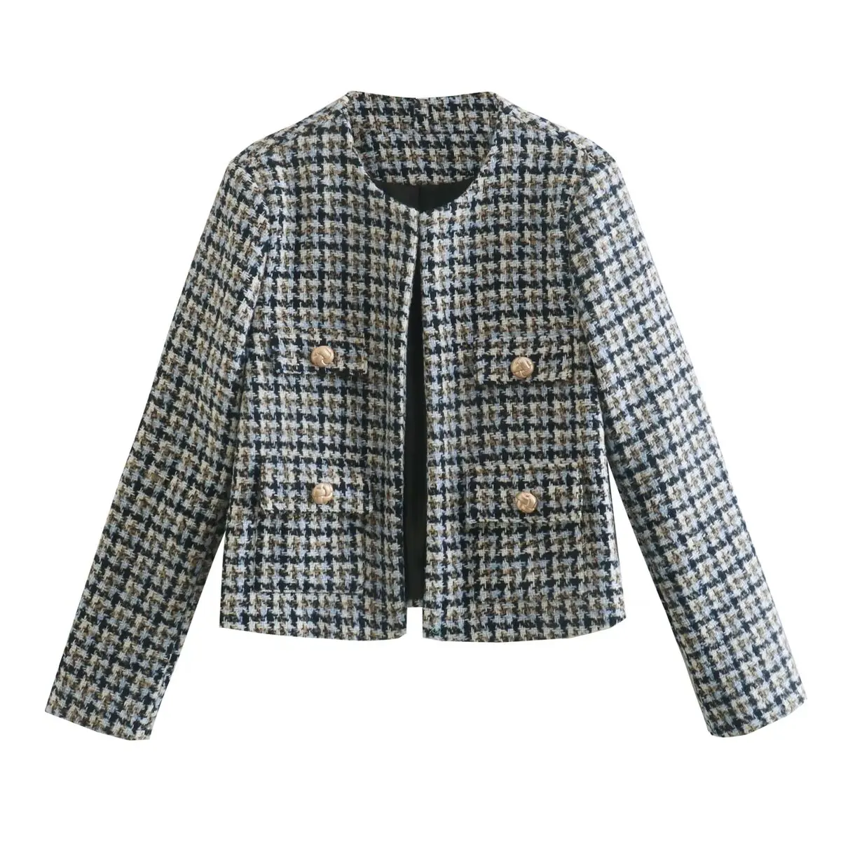

Textured Women's Fashion Jackets Tailored Woman Open Coat Multicolor Cropped Houndstooth Blazers Suit Outerwear Spring Coats