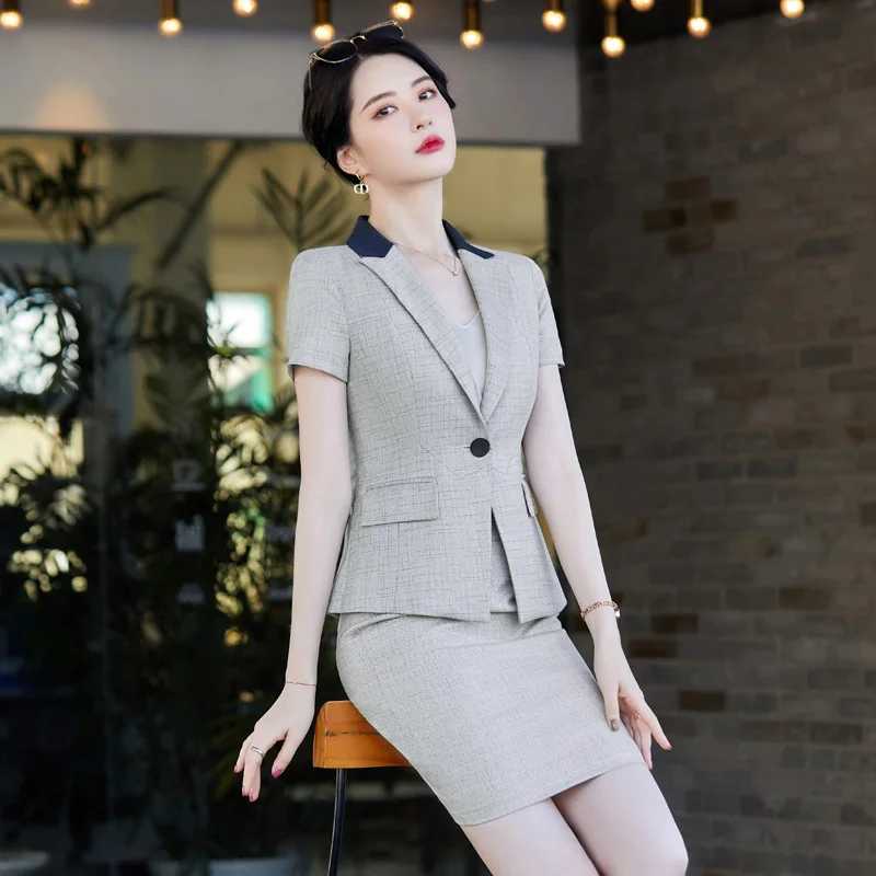 Fashion Summer Blazer Women Business Suits Skirt and Jacket Set Work Office Ladies Work Uniform Style OL 
Fashion Summer Blazer Women Business Suits Skirt and Jacket Set Work Office Ladies Work Uniform Style OL