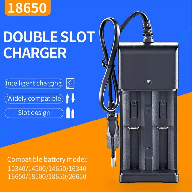 

18650 26650 Battery Charger 4.2V Dual Slots EU Plug Electronic Charging LED Indicator Travel Reverse Polarity Protection Charger