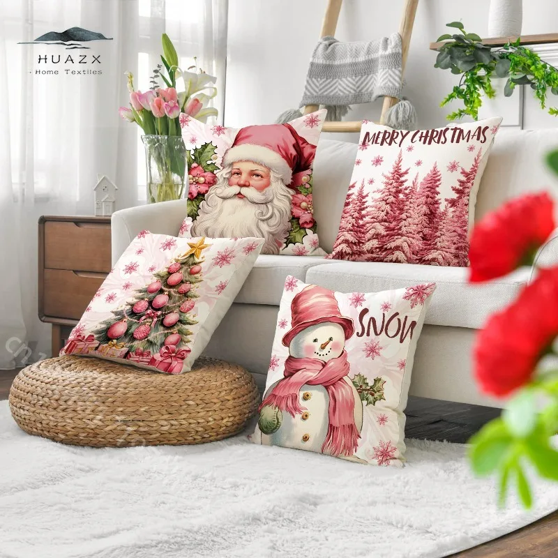 

Pink Christmas Pillowcase Cartoon Santa Claus Snowman Xmas Tree Cushion Cover Merry Christma Home Decorative Car Bed Pillow Case