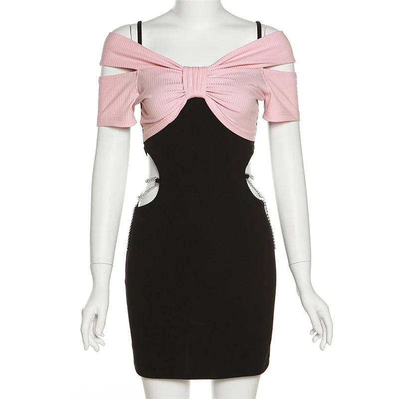 #4539 Sexy Dresses Party Night Club Dress Women Spliced Color Off Shoulder Dress Hollow Out Tight Camisole Mini Dress Female
#4539 Sexy Dresses Party Night Club Dress Women Spliced Color Off Shoulder Dress Hollow Out Tight Camisole Mini Dress Female