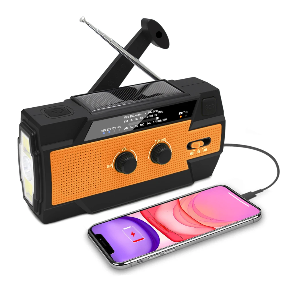 Multifunctional Hand Crank Solar Radio AM FM NOAA Weather Radio with LED Flashlight SOS Alarm 4000mAh Power Bank Phone Charger 
Multifunctional Hand Crank Solar Radio AM FM NOAA Weather Radio with LED Flashlight SOS Alarm 4000mAh Power Bank Phone Charger