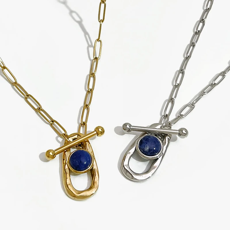 Peri'sbox Gold Silver Plated Paper Clip Chain Lapis Lazuli Toggle Clasp Necklace Women Stainless Steel Unusual Jewel Waterproof
Peri'sbox Gold Silver Plated Paper Clip Chain Lapis Lazuli Toggle Clasp Necklace Women Stainless Steel Unusual Jewel Waterproof