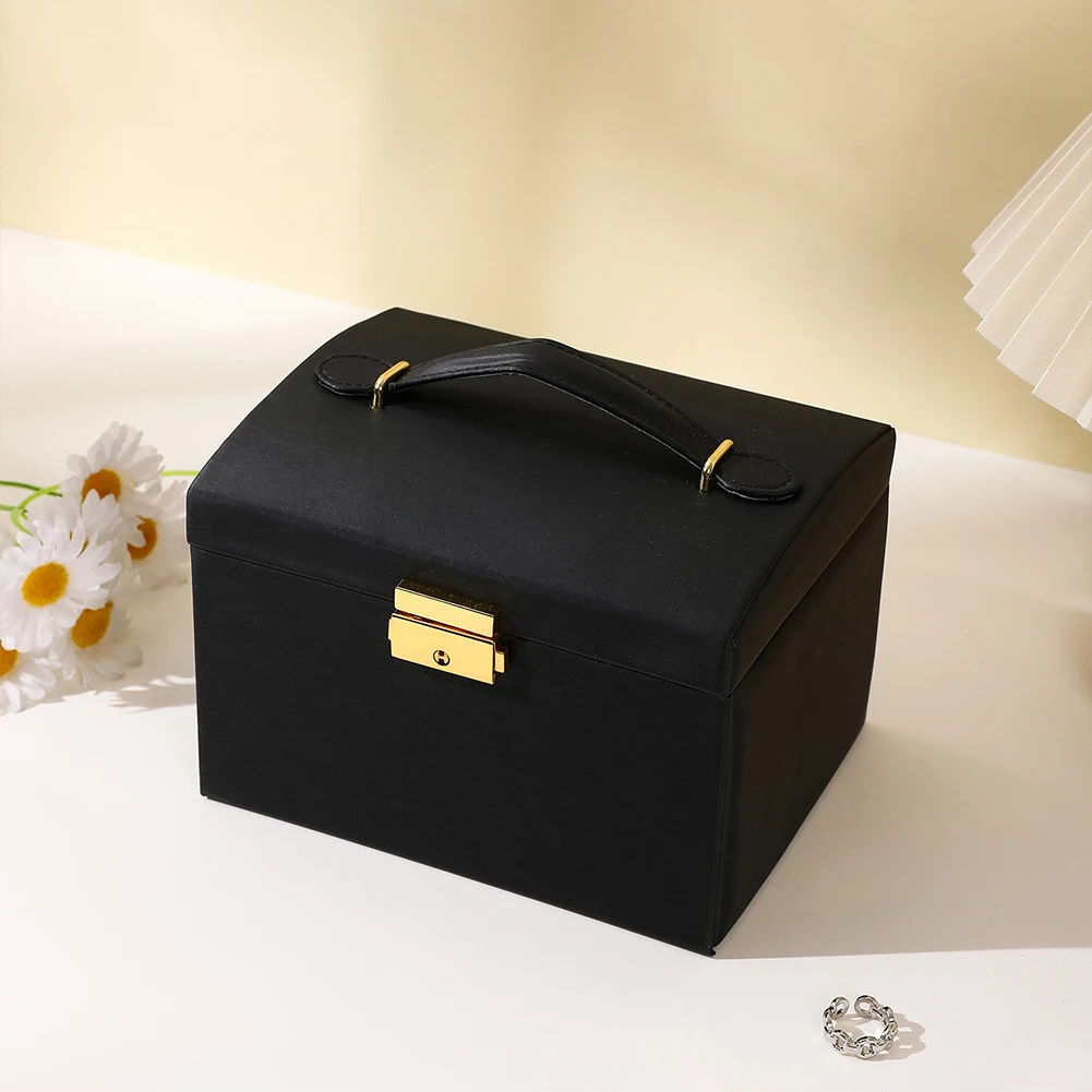 

Fashion Handle 3 Layers Jewelry Box With Mirror Large Capacity Organiser Case For Bedroom Living Room