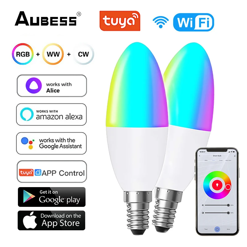 Tuya Smart Led Lamp Wifi E14 Led Bulb RGB CW Dimmable AC100-240V Voice Control Light Bulbs Alexa Google Home Alice For Home
Tuya Smart Led Lamp Wifi E14 Led Bulb RGB CW Dimmable AC100-240V Voice Control Light Bulbs Alexa Google Home Alice For Home