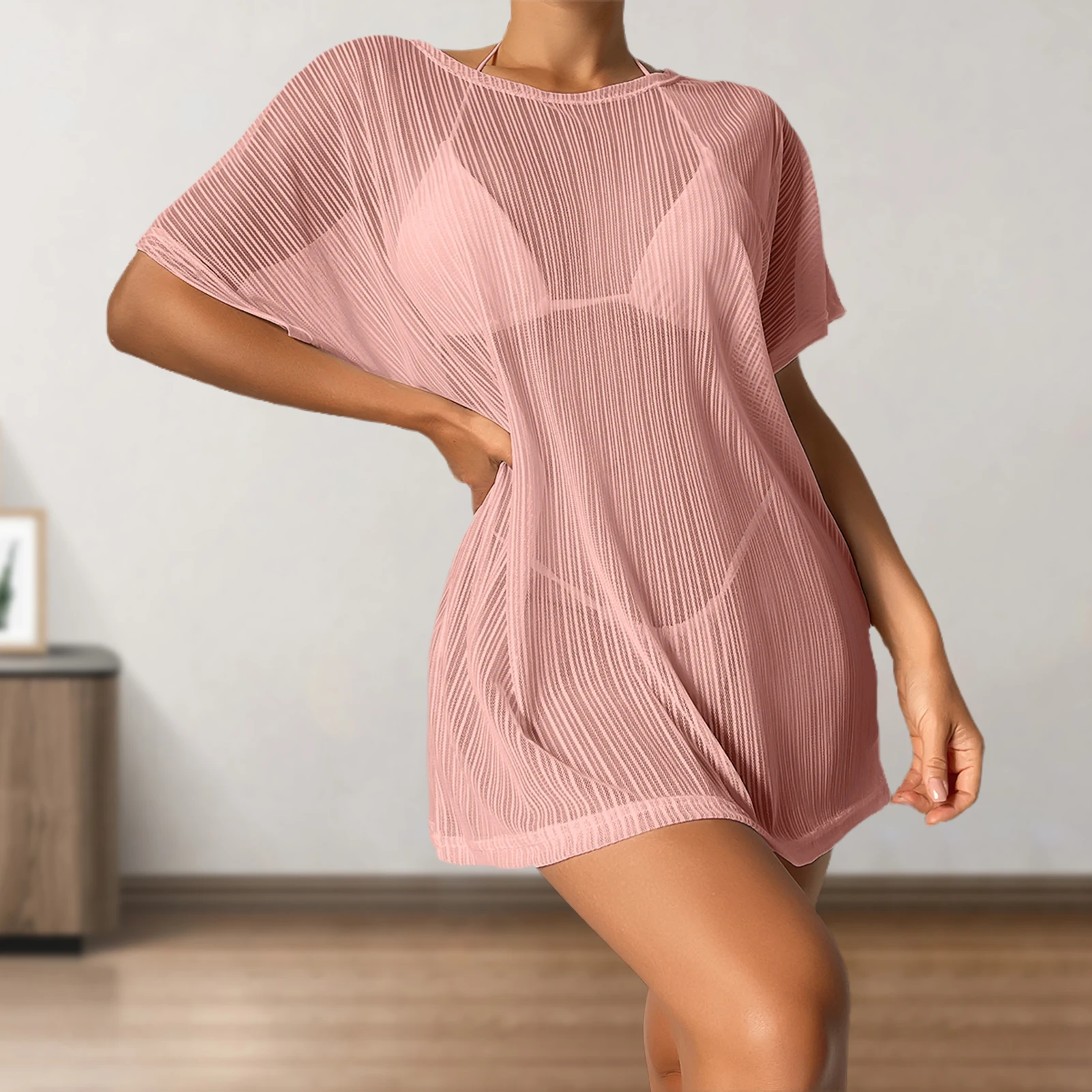 Sexy Mesh Summer Bikini Cover Up Batwing Sleeve Women Bikini Beach T Shirt Round Neck Fashion Sun Protection Seaside Vacation
Sexy Mesh Summer Bikini Cover Up Batwing Sleeve Women Bikini Beach T Shirt Round Neck Fashion Sun Protection Seaside Vacation