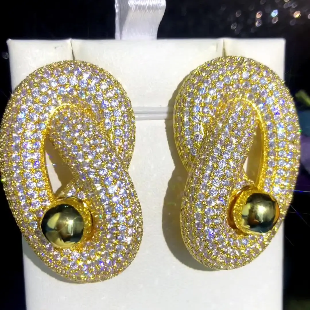 

Missvikki Luxury Rotation Twist Big Shiny Earrings Full Cubic Zirconia for Women Wedding Trendy Earrings Bijoux High Quality