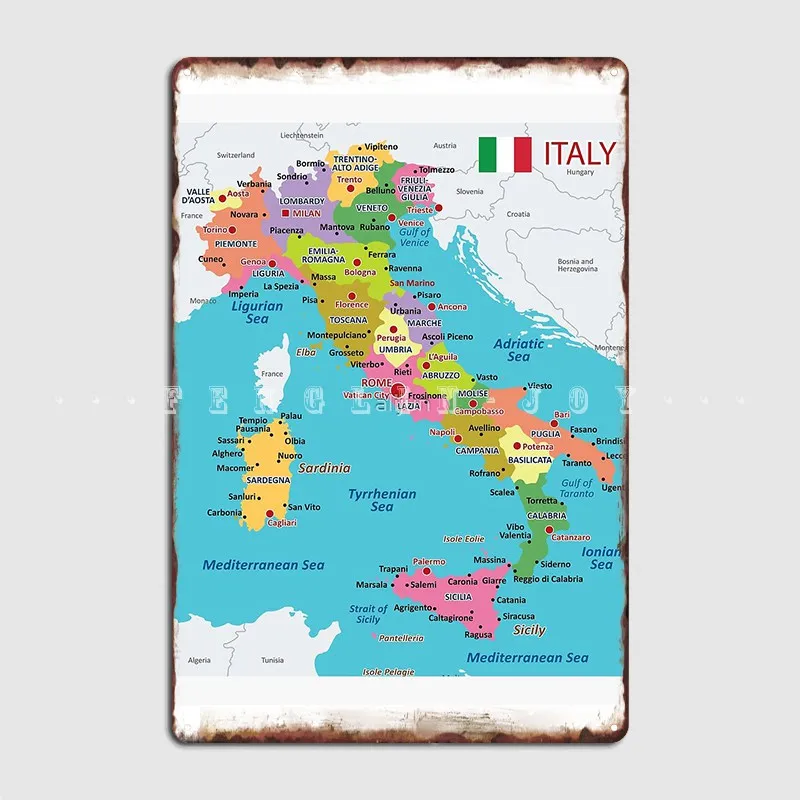 Italy Map With Regions And Main Cities Poster Metal Plaque Wall Mural Club Bar Custom Wall Decor Tin Sign Poster
Italy Map With Regions And Main Cities Poster Metal Plaque Wall Mural Club Bar Custom Wall Decor Tin Sign Poster