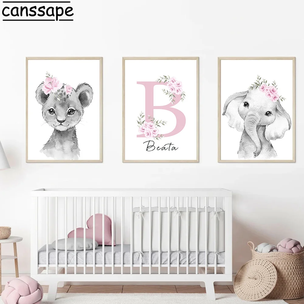 Lion Elephant Art Poster Flower Custom Name Canvas Painting Nursery Wall Art Print Nordic Wall Pictures For Baby Room Decoration 
Lion Elephant Art Poster Flower Custom Name Canvas Painting Nursery Wall Art Print Nordic Wall Pictures For Baby Room Decoration