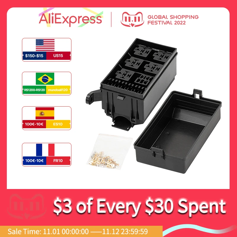 12-Slot Relay Box 6 Way ATC ATO Fuses Holder Block 6 Way Relays With 41pcs Metallic Pins for Automotive Engine Bay
12-Slot Relay Box 6 Way ATC ATO Fuses Holder Block 6 Way Relays With 41pcs Metallic Pins for Automotive Engine Bay
