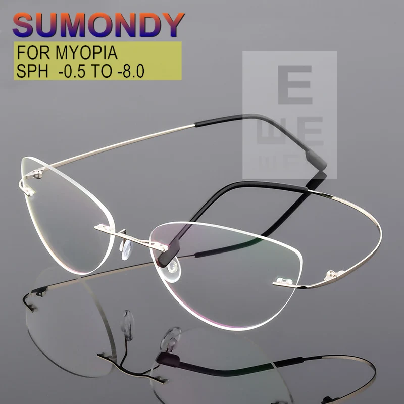 Myopia -0.5 to -8.0 Rimless Prescription Glasses Blue Ray Blocking Chameleon Men Women Cat Eyes Shortsighted Spectacles UF178
Myopia -0.5 to -8.0 Rimless Prescription Glasses Blue Ray Blocking Chameleon Men Women Cat Eyes Shortsighted Spectacles UF178