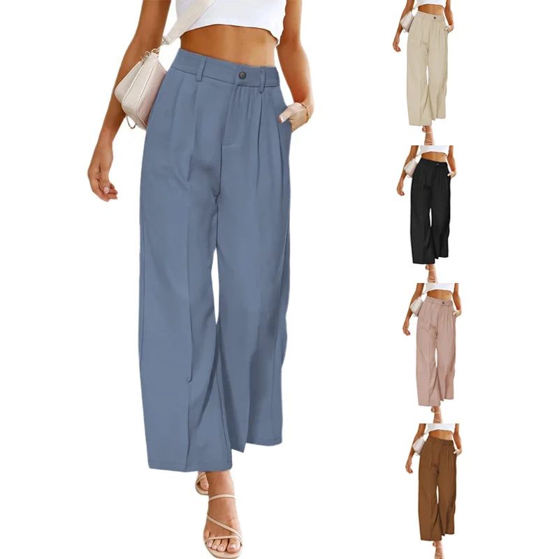 Casual Wide Leg Pants Women's Office Summer 2023 Fashion New High Waist Solid Color Button Suit Pants with Pockets Trousers
Casual Wide Leg Pants Women's Office Summer 2023 Fashion New High Waist Solid Color Button Suit Pants with Pockets Trousers