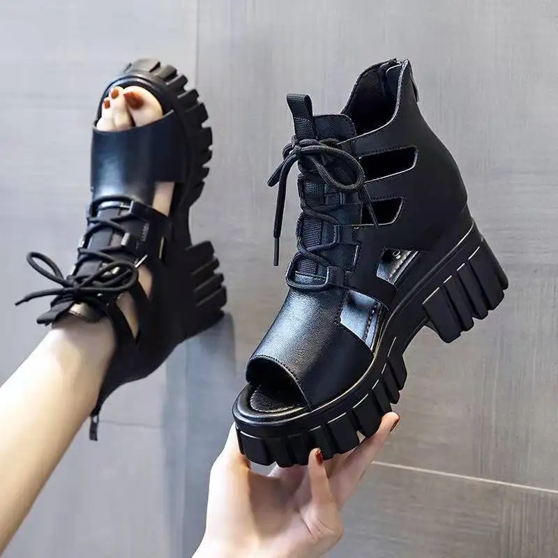 Summer Hollow Out Roman Sandals Women's 2022 New Fashion High-Heels Ladiey Thick Soled Breathable Ankle Boots Muffin Shoes Black
Summer Hollow Out Roman Sandals Women's 2022 New Fashion High-Heels Ladiey Thick Soled Breathable Ankle Boots Muffin Shoes Black
