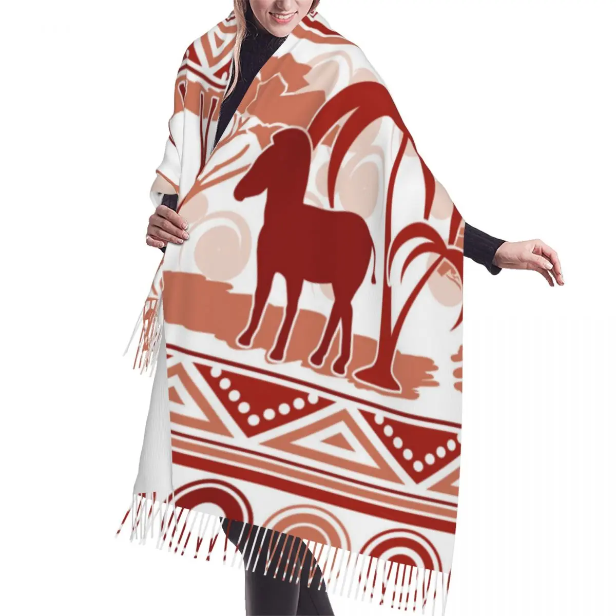 

Осенне-зимние теплые шарфы, модная шаль в африканском стиле, шарфы с кисточками, повязка на голову, хиджабы, палантин