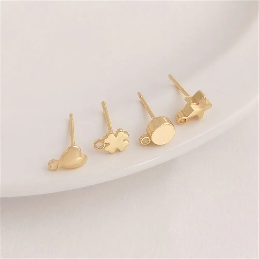 

14K Gold Filled Plated Heart four-leaf clover five-pointed star with hanging earrings S925 silver needle diy ear accessories