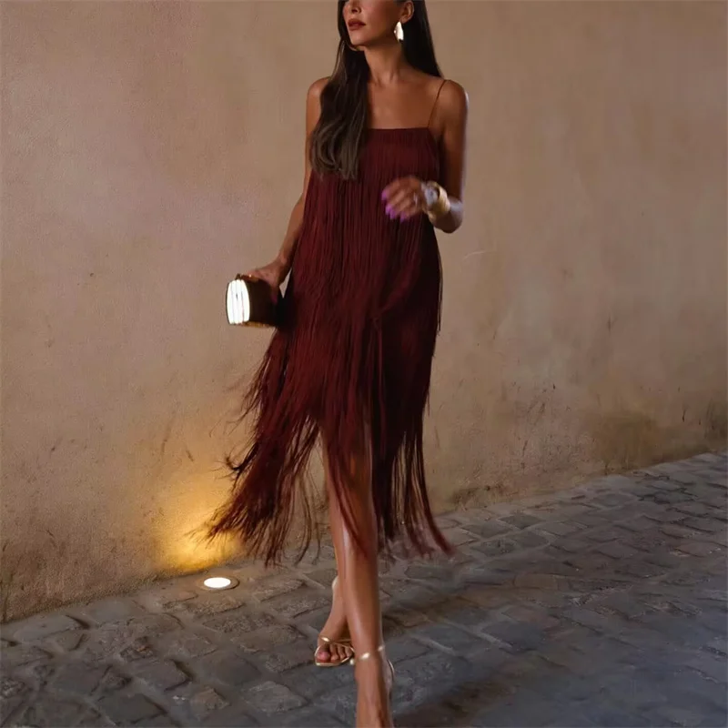 2023 Summer Woman Brown Tassel Sling Long Dress Female Fashion Slim Backless Dresses Ladies Chic Beach Vacation Dress
2023 Summer Woman Brown Tassel Sling Long Dress Female Fashion Slim Backless Dresses Ladies Chic Beach Vacation Dress