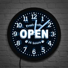Fresh Coffee Open 24 Hours LED Neon Sign Decorative Wall Watch Coffee Shop Business Lighting Multi Colors Cafe Bar Wall Clock