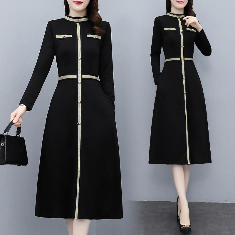 Autumn New Women's Dresses O Collar Type A Girl Long Sleeve Solid Color Fashion Loose Splicing
Autumn New Women's Dresses O Collar Type A Girl Long Sleeve Solid Color Fashion Loose Splicing