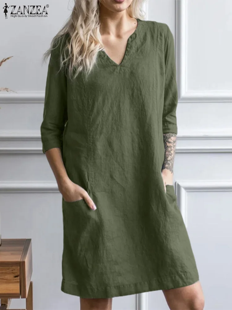 ZANZEA Fashion Loose Dresses Holiday Casual Midi Sundress Summer V-Neck 3/4 Sleeve Solid Dress Woman Elegant Vestidos Oversized
ZANZEA Fashion Loose Dresses Holiday Casual Midi Sundress Summer V-Neck 3/4 Sleeve Solid Dress Woman Elegant Vestidos Oversized