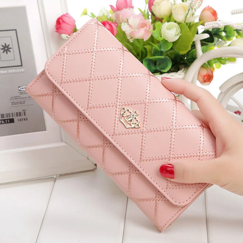 

Women Wallet PU Leather Hasp Ladies Clutch Long Lattice Crown Multi-slot Female Wallets Coin Purse Card Holder Money Phone Bag