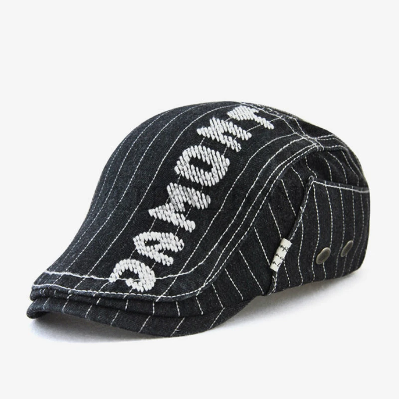 

Adult Unisex Stitched Striped Duckbill Boina Hat Women Denim Ivy Cabbie Hat Male Jean Berets Spring Autumn Visors Drop Shipping