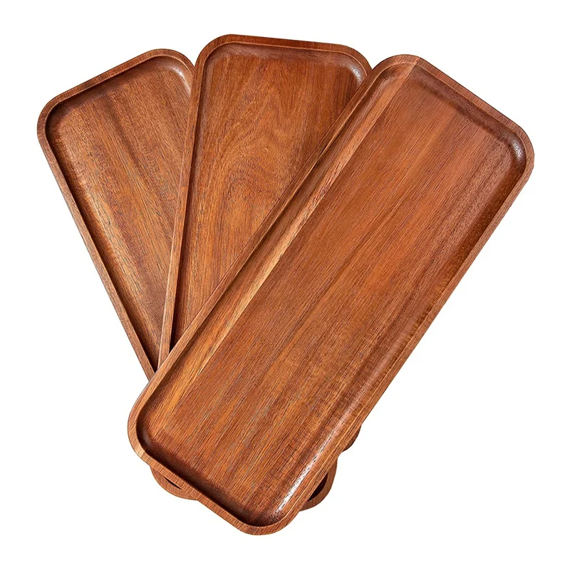 

Обеденная тарелка из массива дерева, прямоугольная деревянная обеденная тарелка с приподнятыми губами для пальцев, пищевой аппетит, доска ...
