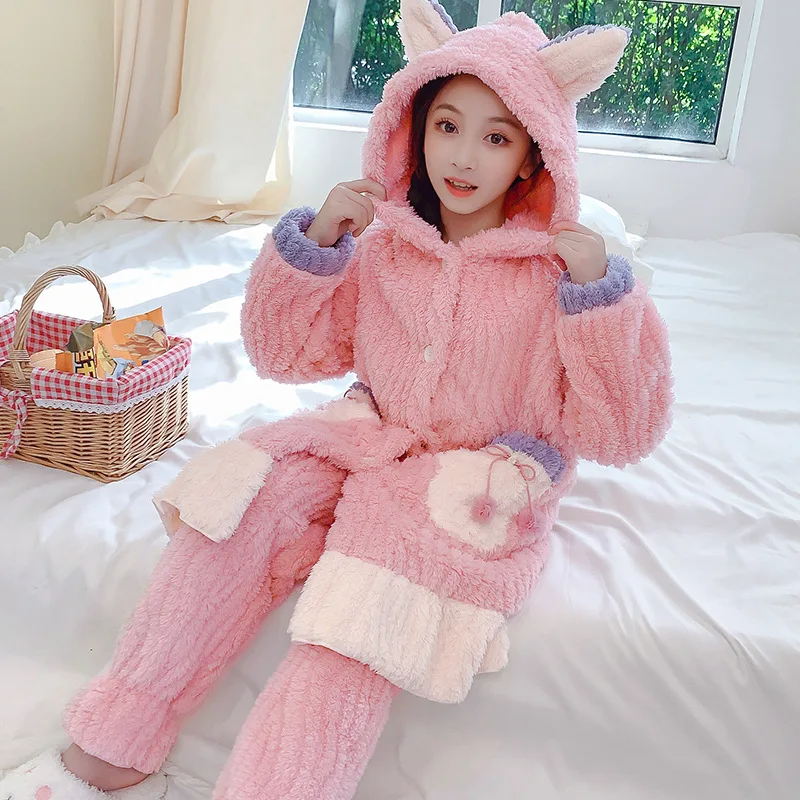Kids Pajamas Winter 2023 Flannel Thick Warm Homewear Mid-length Hooded Coat Pants Two Pieces Teen Girls Sleepwear 10 12 13 Years
Kids Pajamas Winter 2023 Flannel Thick Warm Homewear Mid-length Hooded Coat Pants Two Pieces Teen Girls Sleepwear 10 12 13 Years