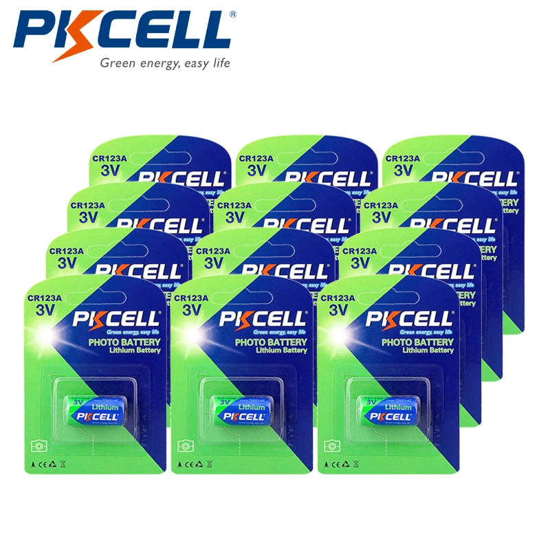 

12x PKCELL CR123A Batteries 3V 1500mAh CR123 123A CR17345 16340 2/3A Batterie Battery Cell For Camera Photo Flashlights