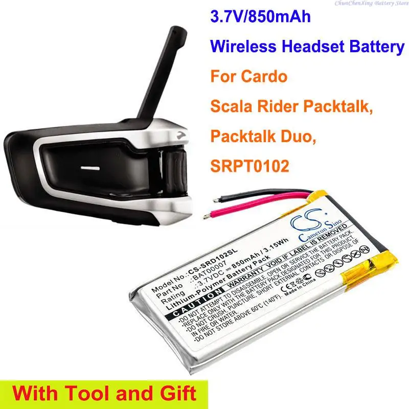 

OrangeYu 850mAh Wireless Headset Battery for Cardo Scala Rider Packtalk, Packtalk Duo, SRPT0102