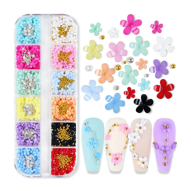 3D Five Petals Nail Art Jewelry Black White Acrylic Flowers Mixed with Gold and Silver Beads Decorative Nail Art Professional
3D Five Petals Nail Art Jewelry Black White Acrylic Flowers Mixed with Gold and Silver Beads Decorative Nail Art Professional