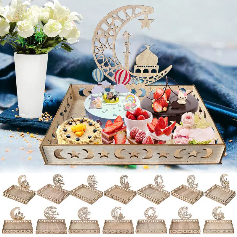 Eid Mubarak Wooden Tray Moon Star Food Holder for Ramadan Kareem Table Decoration Islamic Muslim Party Gifts Tray Party Supplies
Eid Mubarak Wooden Tray Moon Star Food Holder for Ramadan Kareem Table Decoration Islamic Muslim Party Gifts Tray Party Supplies