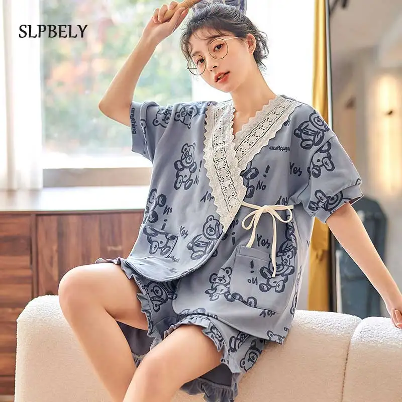 SLPBELY Japanese Style Women Pajamas Set Homewear Summer Cartoon V Neck Lace Up Short Sleeve Nightwear Pyjama Sleepwear Homewear
SLPBELY Japanese Style Women Pajamas Set Homewear Summer Cartoon V Neck Lace Up Short Sleeve Nightwear Pyjama Sleepwear Homewear