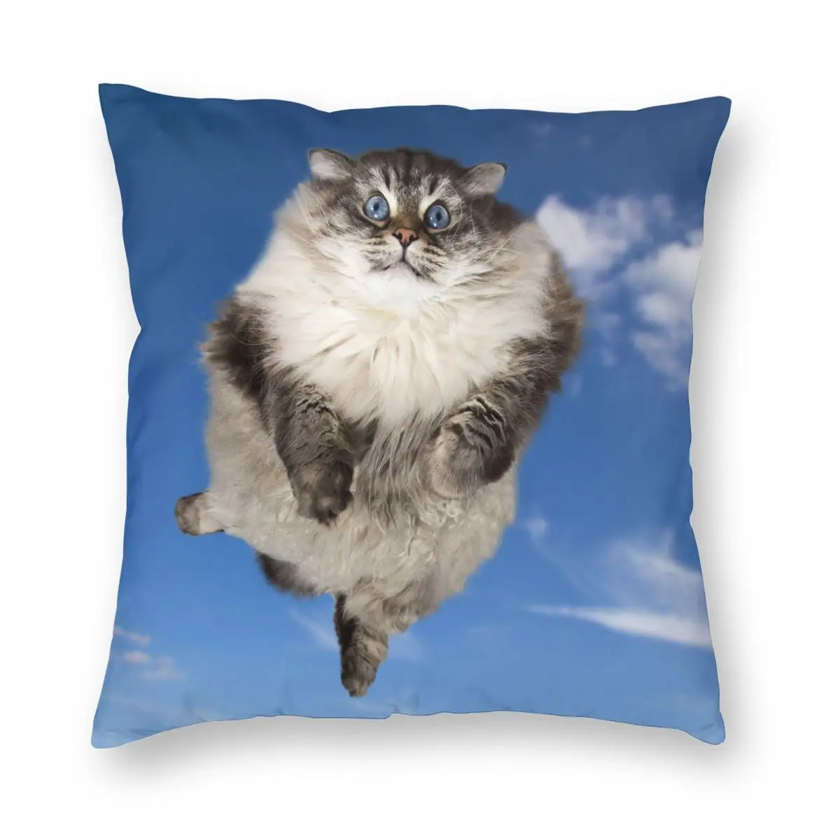 

Funny Cat Flying In The Clouds Blue Sky Pillowcase Soft Polyester Cushion Cover Gift Pillow Case Cover Car Zippered 45X45cm