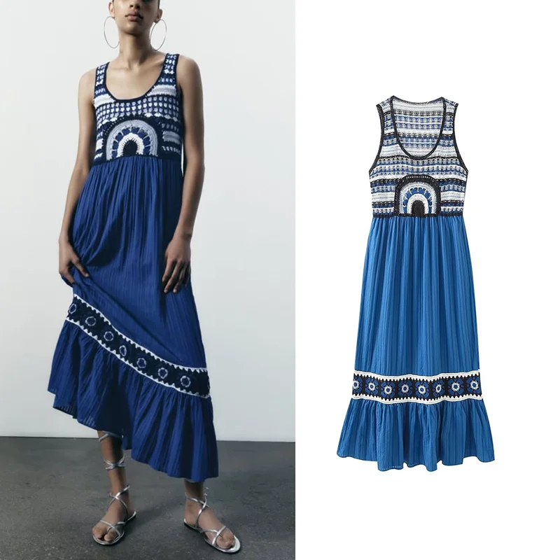 Летние платья TRAF ZR для женщин, новинка 2023, свободный элегантный роскошный пуловер, вязаное женское платье без рукавов 
Летние платья TRAF ZR для женщин, новинка 2023, свободный элегантный роскошный пуловер, вязаное женское платье без рукавов