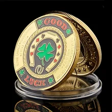 Metal Poker Chip Souvenir Gift Golden Green Clover Good Fortune Challenge Coin Pop Poker Guard Token Coin For Collection