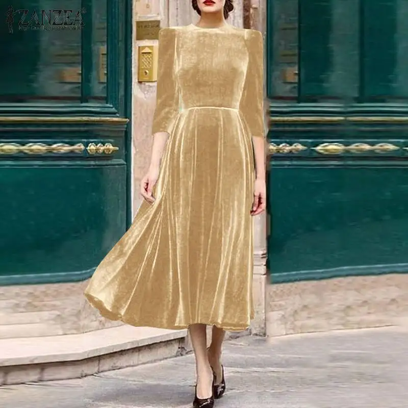 Осень 2022, бархатные платья-Макси для женщин, элегантное вечернее платье с длинным рукавом, сарафан большого размера ZANZEA, повседневный однот...
Осень 2022, бархатные платья-Макси для женщин, элегантное вечернее платье с длинным рукавом, сарафан большого размера ZANZEA, повседневный однот...