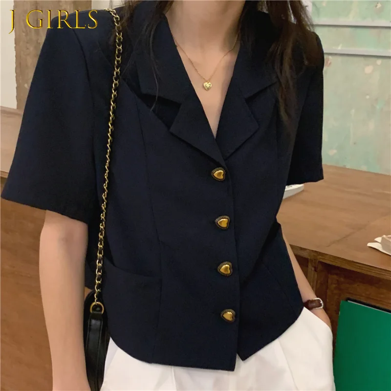 J GIRLS Summer Short Sleeve Blouse Women Korean Fashion Love Heart Shaped Button Single Breasted Loose Tops Casual Blusas Mujer
J GIRLS Summer Short Sleeve Blouse Women Korean Fashion Love Heart Shaped Button Single Breasted Loose Tops Casual Blusas Mujer