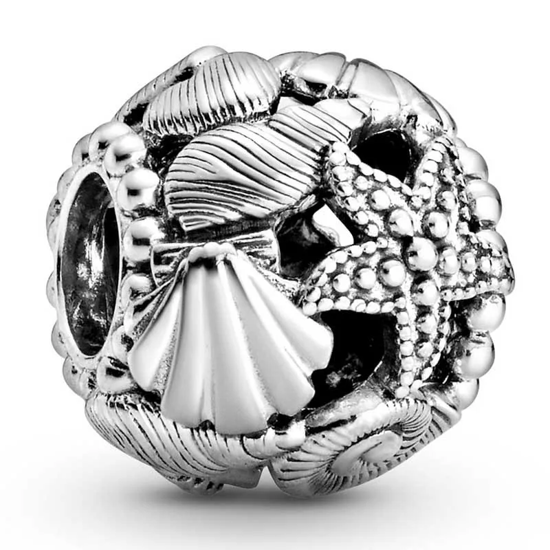 

Оригинальные ажурные бусины в виде морской звезды, ракушек и сердец, подходят для Pandora, женский браслет из стерлингового серебра 925 пробы, ук...