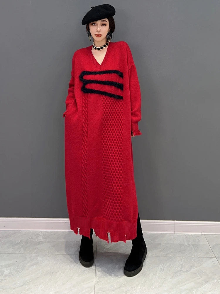 SuperAen 2022 Winter New Korean Fashion V-neck Knitted Dress Pullover Women's Sweater Dress
SuperAen 2022 Winter New Korean Fashion V-neck Knitted Dress Pullover Women's Sweater Dress