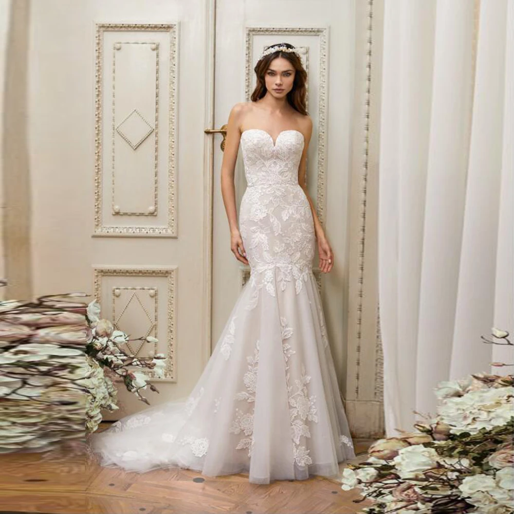 Lace Wedding Dress Sweetheart Sleeveless Buttons Zipper-up Backless Mermaid Wedding Gown Elegant Applique Sparkly Bridal Dresses
Lace Wedding Dress Sweetheart Sleeveless Buttons Zipper-up Backless Mermaid Wedding Gown Elegant Applique Sparkly Bridal Dresses