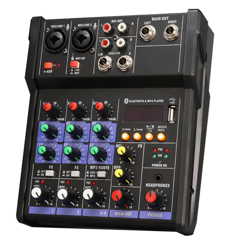 4 Channel Bluetooth Mixer Portable Audio Mixer Dj Console Mixer for Home Performance Outdoor Stage Church School
4 Channel Bluetooth Mixer Portable Audio Mixer Dj Console Mixer for Home Performance Outdoor Stage Church School
