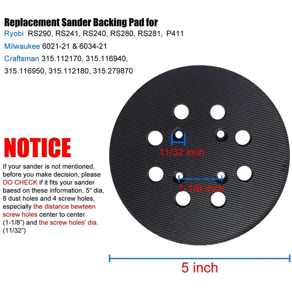 5inch 125mm 8 Holes Backing Pad Hook&Loop Sanding Pads For Ryobi For For Craftsman Power Sander Polisher Tools
5inch 125mm 8 Holes Backing Pad Hook&Loop Sanding Pads For Ryobi For For Craftsman Power Sander Polisher Tools
