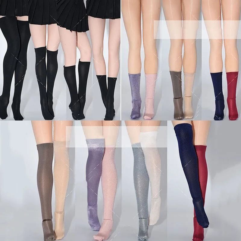 

1/6 Women Soldier Stocks Sexy Ice Silk Candy Color Over Knee Socks High Elastic Thigh High Stocking For 12" Action Figure Body