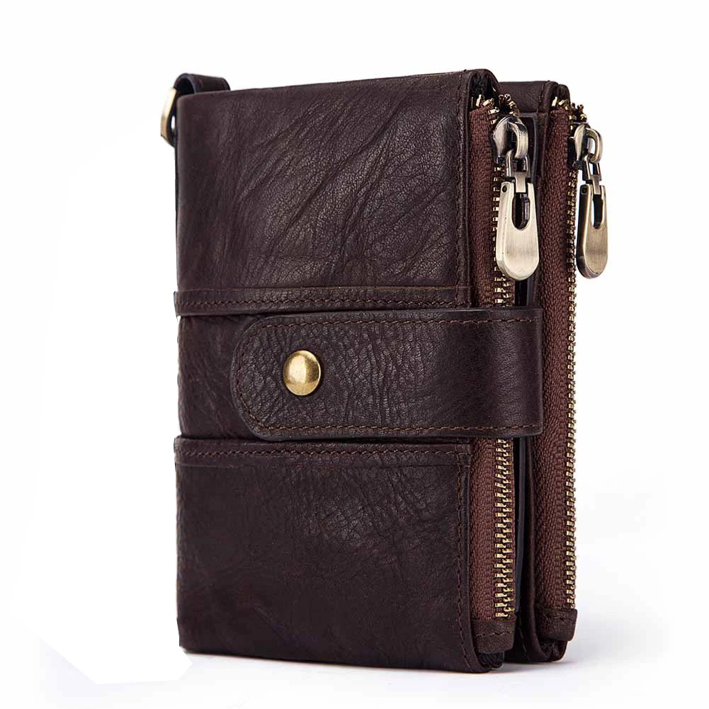 

RFID Anti-theft Wallet Genuine Leather Wallet for Men and Women Buckle Zipper Retro Crazy Horse Cowhide Purse Credit Card Holder